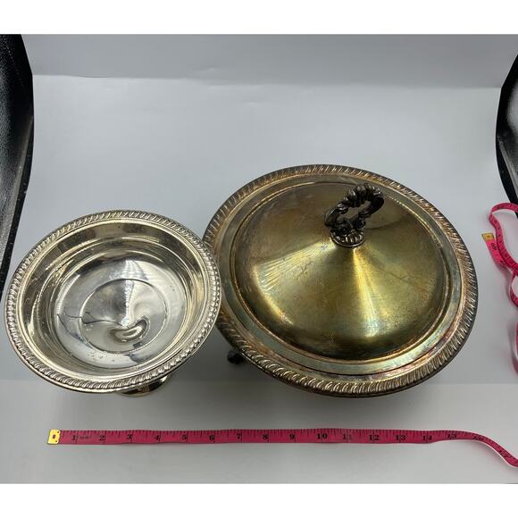Vintage B Rogers Silver Co Serving Dish W Lid Footed Stem Candy Dish Dip MCM - Picture 3 of 10
